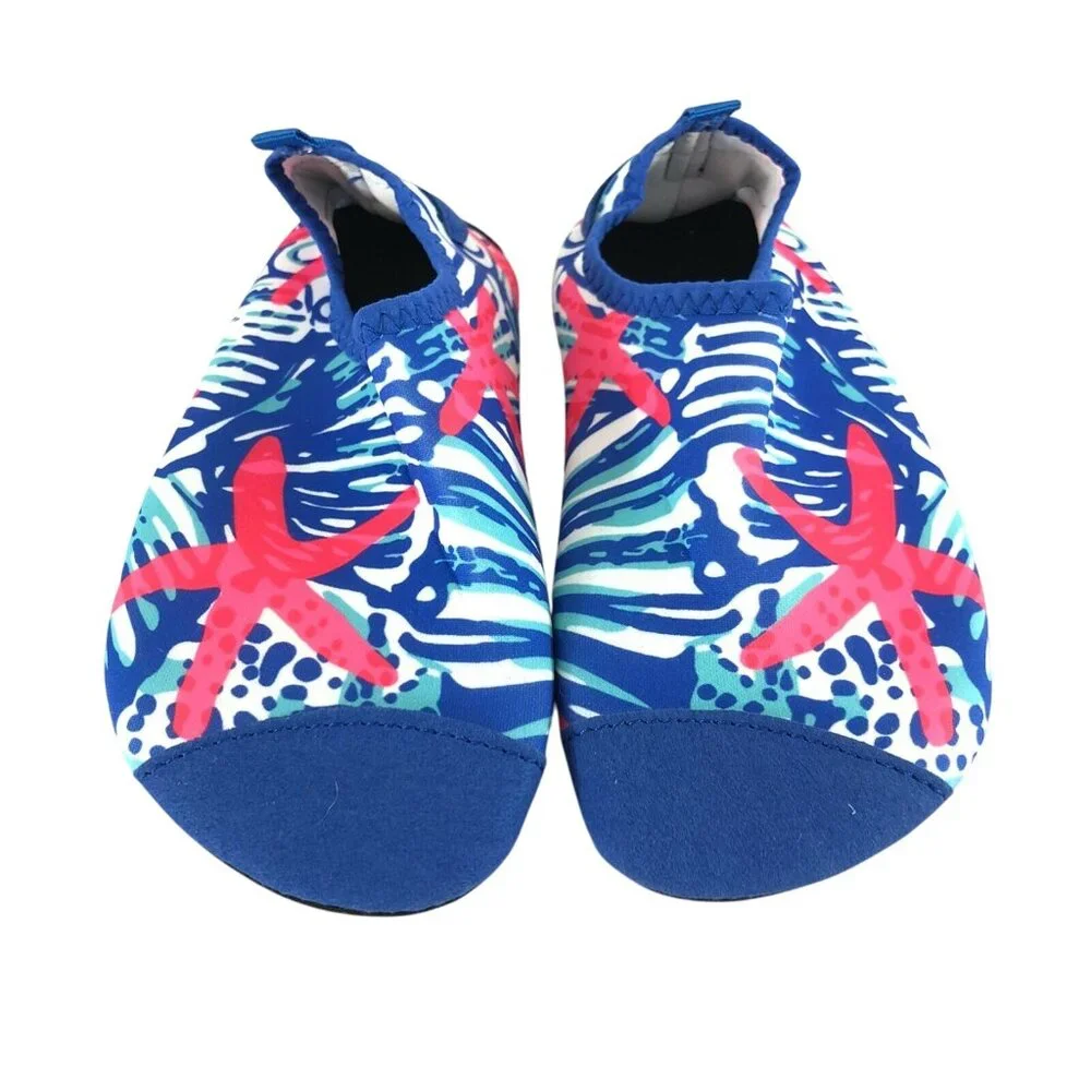 Boys Girls Unisex Water Shoes Fabric Slip On Starfish Blue White 32/33 US 1/1.5